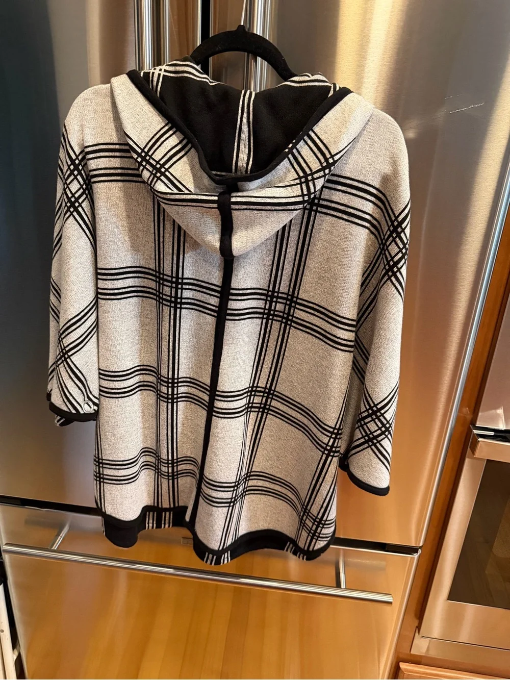 Black & White Plaid Hooded Zip Poncho - Women Tops